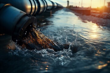 oil pipes polluting river's water - obrazy, fototapety, plakaty