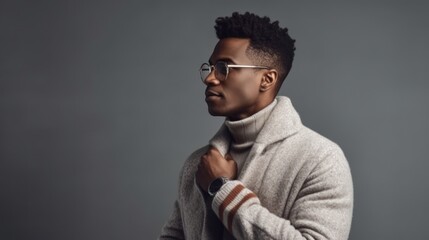 Fototapeta premium Profile of stylish young african american man in eyeglass