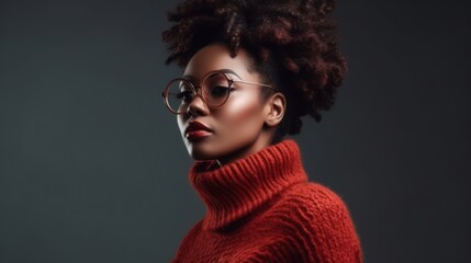 Naklejka na ściany i meble Stylish young african american woman in eyeglass