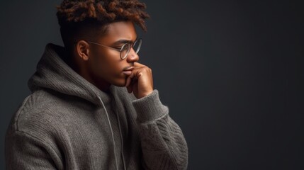 Profile of stylish young african american man in eyeglass - obrazy, fototapety, plakaty
