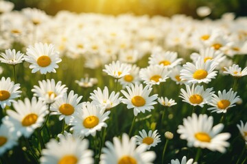 Fototapeta premium White Daisy Flowers meadow in spring
