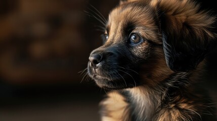 potrait of puppy playfull with blurred background, close up dog 