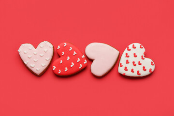 Heart shaped sweet cookies on red background. Valentine's day celebration