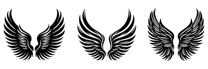 Set of hand bird or angel wings of different shape,  tattoo design, vector illustration.
