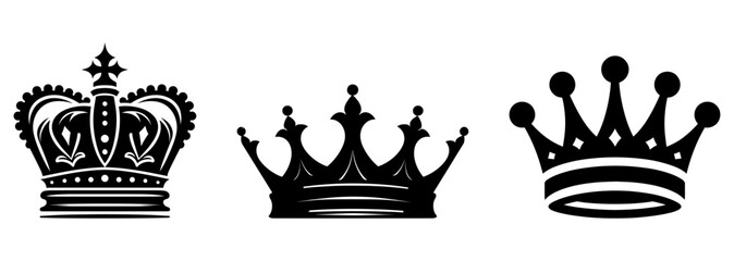 Set of crown black silhouette, vector illustration. - obrazy, fototapety, plakaty