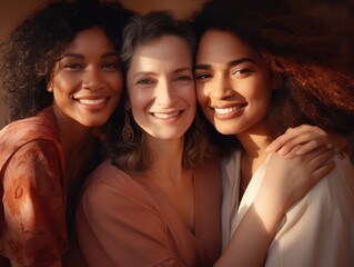 Obraz premium International Women's Day portrait of cheerful multiethnic mixed age range women smiling towards the camera, 