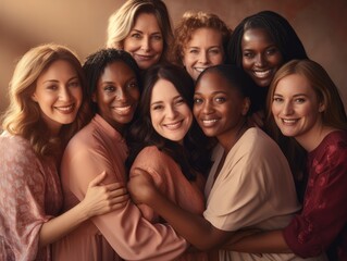Obraz premium International Women's Day portrait of cheerful multiethnic mixed age range women smiling towards the camera, 