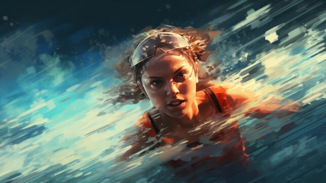 Sports Olympic games background, natation girl digital painting