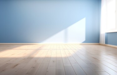 Bright and Airy Empty Room with Blue Walls and Hardwood Floors