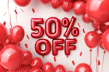  a 50% off sale sign made of red balloons  © StockUp