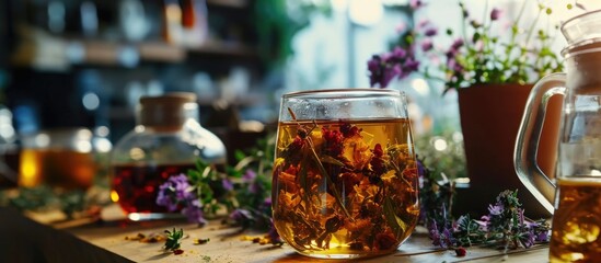 Herbal tea in transparent container