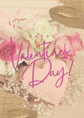 Happy Valentine's Day card. The inscription "Happy Valentine's Day" with an image of a bouquet of roses.