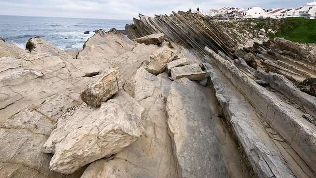 rocky coast of the Atlantic ocean at Baleal peninsula, Ferrel, municipality of Peniche, district of Leiria, Portugal