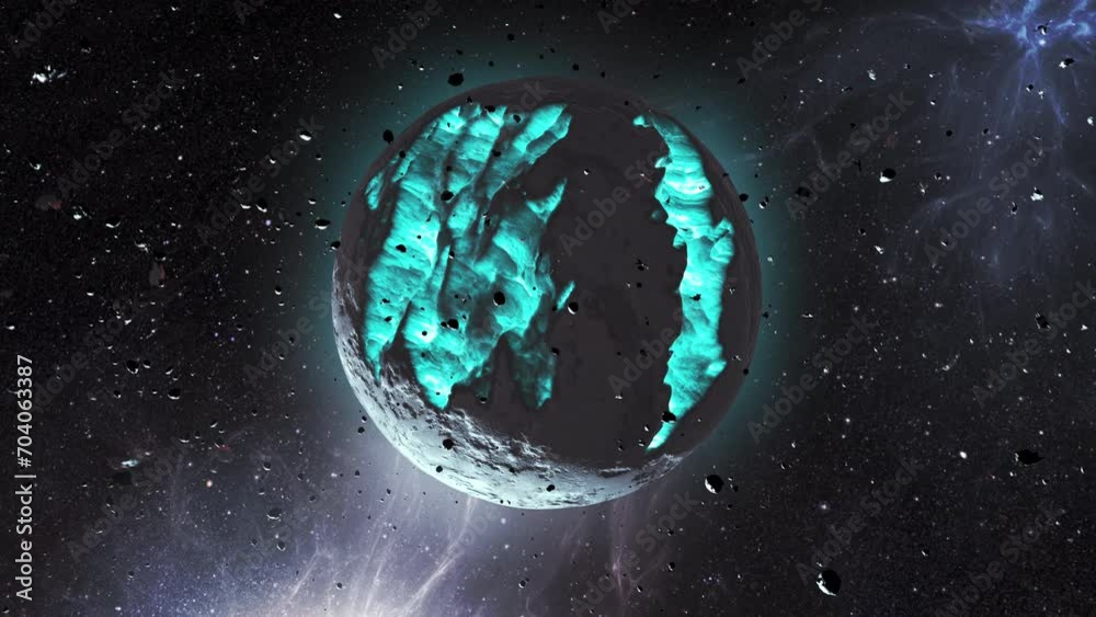 Canvas Prints dying alien planet with blue magma in deep space cinematic view of dead planet,4k. 2024