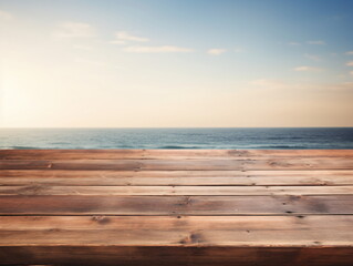 Fototapeta na wymiar Wooden table by the sea