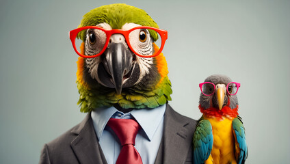 Cute parrot wearing glasses and a business suit intelligent