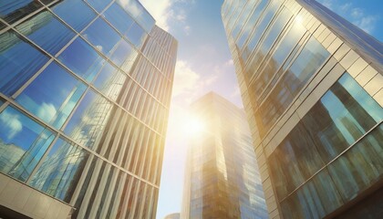reflections of modern commercial buildings on glasses with sunlight