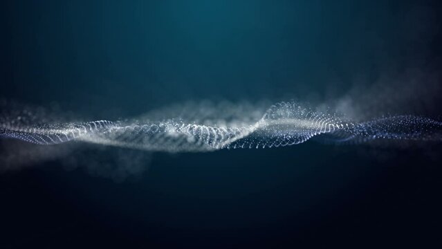 Futuristic video animation with particle wave object in slow motion and space for text, 4096x2304 loop 4K