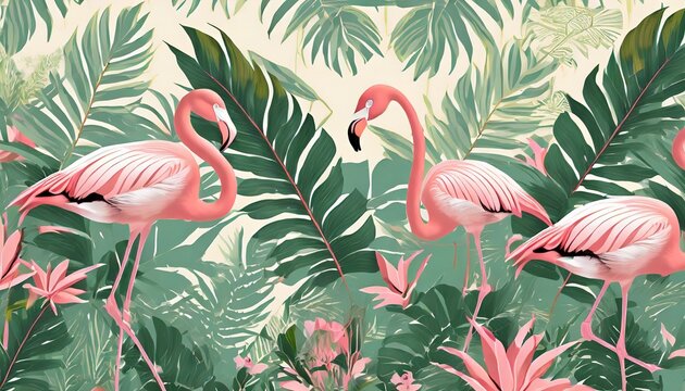 tropical leaf mural photo wallpaper wall art decor for bedroom murals wall paper drawing with tropical leaves and pink flamingos