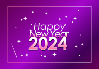 Pink shiny happy new year 2024 banner in Space with stars. Happy new year greeting card banner.