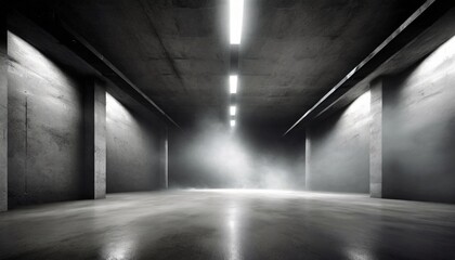 empty concrete basement neon light spotlights smoke generation ai - Powered by Adobe