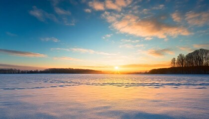 tranquil sunset over snowy field landscape