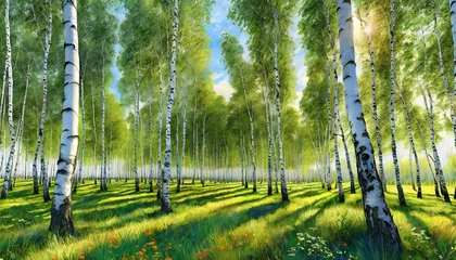 Photo sur Plexiglas Bouleau digital painting of birch grove on a summer day printable square wall art