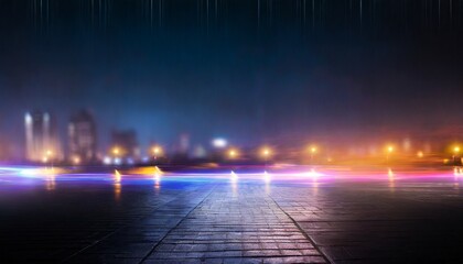 Fototapeta premium light effect blurred background wet asphalt night view of the city neon reflections on the concrete floor night empty stage studio dark abstract background dark empty street night city