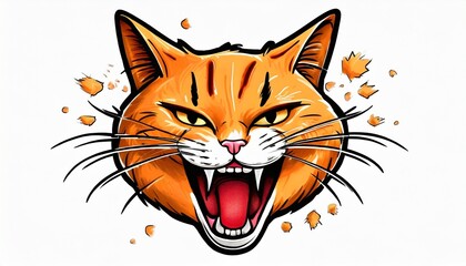 cute red cat is furious demonstrates emotions screaming anger rage cat character hand drawn style sticker emoji