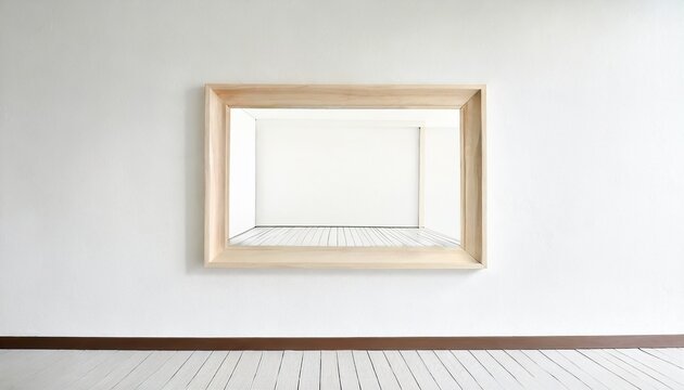 classice wooden stripe frame install on white painted wall background concept set scene natural light