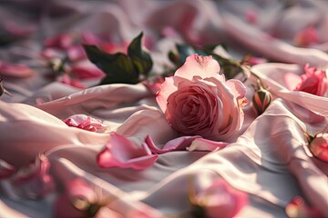 Rose surrounding by soft fabric romantic atmosphere
