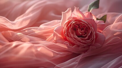 Rose surrounding by soft fabric romantic atmosphere