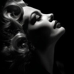 Elegant Retro Styled Black and White Portrait of a Glamorous Woman - obrazy, fototapety, plakaty
