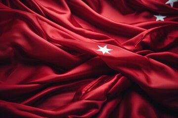 Fototapeta premium Red silk fabric with a single white star