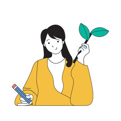 Ecology concept with cartoon people in flat design for web. Environmental activist protecting and preserving plants in ecosystems. Vector illustration for social media banner, marketing material.
