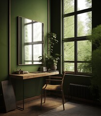 Fototapeta premium Minimalist home office with a large window