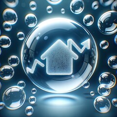 Real Estate Growth Concept with House Icon Inside Bubble Surrounded by Smaller Bubbles - obrazy, fototapety, plakaty
