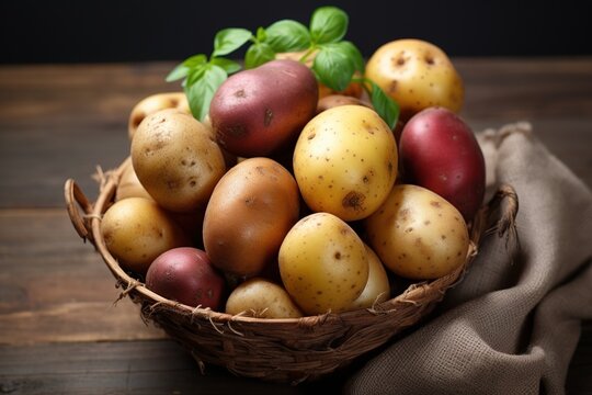 A basket full of different types of potatoes,
