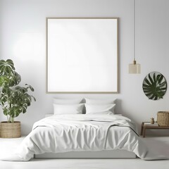 mockup of an empty, blank poster in a bedroom, ray tracing