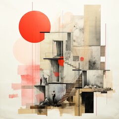 Modern Digital Collage of a Building with Geometric Shapes