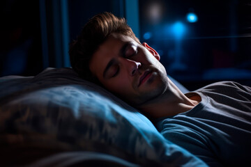 portrait man sleeping in his bed