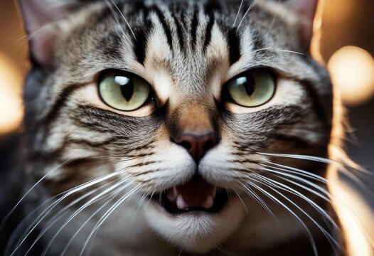 Surprised british cat with open mouth close up view