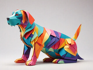 Kirigami stylish colorful dog artwork. Isolated on white