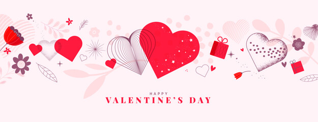 Valentines day greeting card template and banner. Vector illustration for Valentines day,  love message, social media and web banner, marketing. - Powered by Adobe