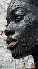 Newspaper Collage Black Woman Portrait