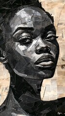 Newspaper Collage Black Woman Portrait