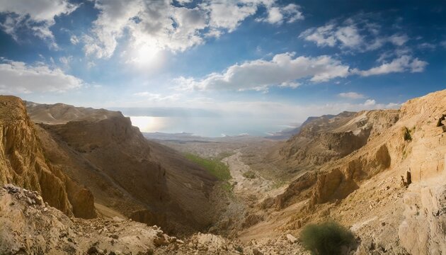 view of desert cliffs at ein gedi and dead sea judean desert israel