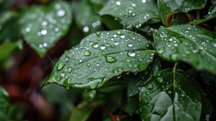 rain drops on a green leaf, plant dew, after the spring, summer morning shower, rain 