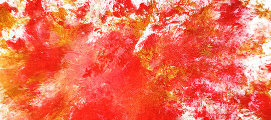 Acrylic background, red, gold, white color, horizontal banner, abstract illustration, for design and decoration, place for text, art
