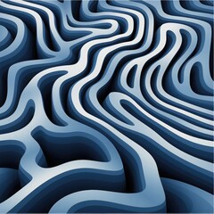Optical illusion sqaure - The composition should feature flowing lines that are even and clean and monochrome landscapes in cool blue tones exactly hex# 0074D9, with subtly distorted figures that guid